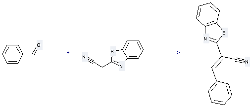 Benzothiazole-2-acetonitrile can be used to produce a-benzothiazol-2-yl-cinnamonitrile with benzaldehyde
